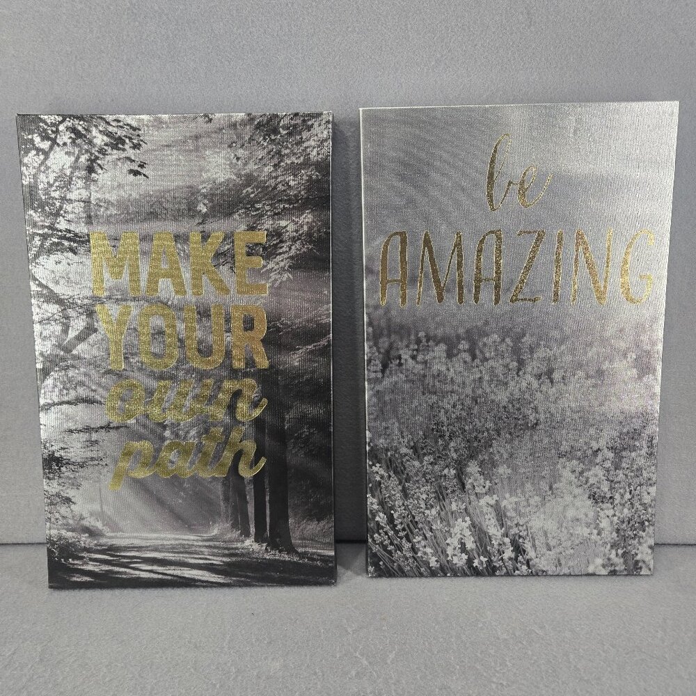 Wall Decor, Set of 2, Silver/Gold Design, Motivational, 10" W x 16" T x 1" D